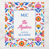 Custom Folk Art Floral Fiesta Monogram Wedding Weinetikett (Einzelnes Label)