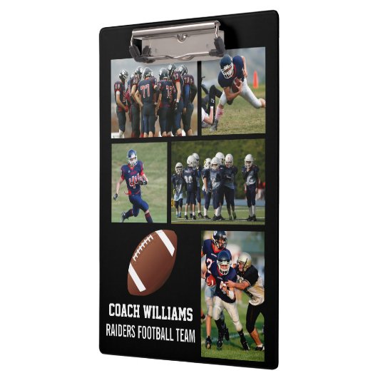 Custom Football Coach 5 Foto Collage Team Name Klemmbrett (Links)