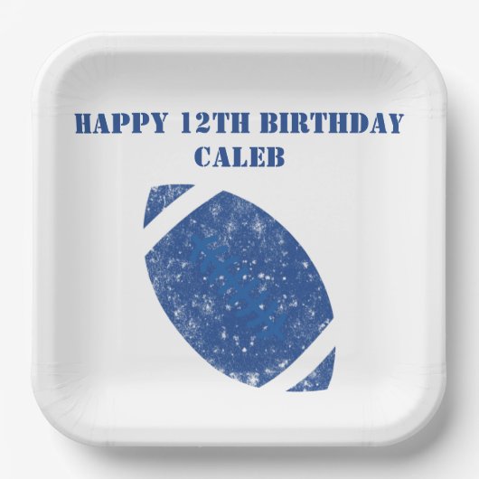 Custom Football Geburtstagsparty Blue White Pappteller (Vorderseite)