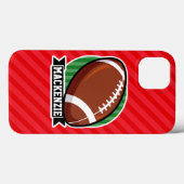 Custom Football on Red Diagonal Stripes Case-Mate iPhone Hülle (Rückseite (Horizontal))