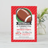 Custom Football on Red Diagonal Stripes Einladung (Stehend Vorderseite)