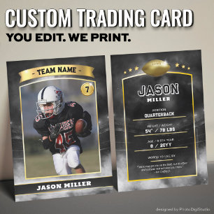 Custom Football Trading Card Black Gold Stadium Telefonnummerkarte