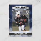 Custom Football Trading Card Blue Silver Stadium Telefonnummerkarte (Vorderseite)