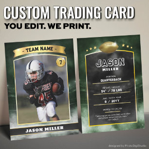 Custom Football Trading Card Green Gold Stadium Telefonnummerkarte