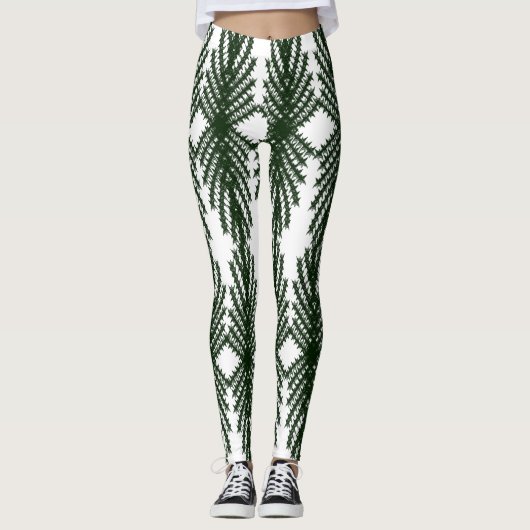 Custom Forest Green Pine Tree Abstract Pattern Leggings (Vorderseite)