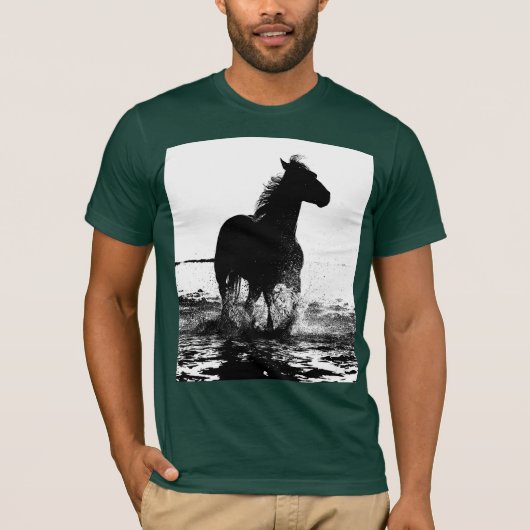 Custom Forest Green Running Horse Elegante Moderne T-Shirt (Vorderseite)