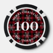 Custom Foto 100 Value Black Red Kariert Christmas Pokerchips (Rückseite)