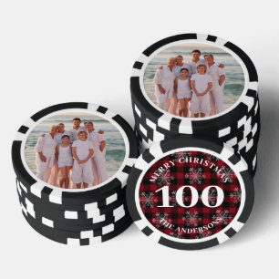 Custom Foto 100 Value Black Red Kariert Christmas Pokerchips