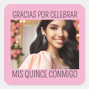Custom Foto 15. Geburtstag Mis Quince Vielen Dank Quadratischer Aufkleber