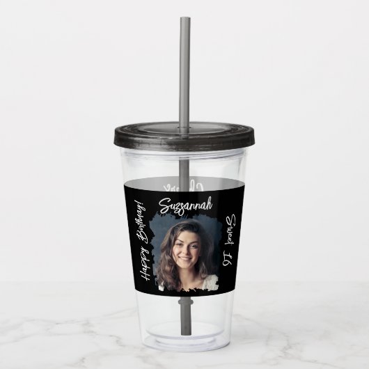 Custom Foto 16. Happy Geburtstag Personalisiert Acryltrinkbecher (Vorderseite)