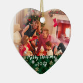 Custom Foto 2-seitig Grün Kariert Frohe Weihnachte Keramik Ornament (Rechts)