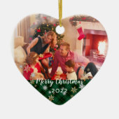 Custom Foto 2-seitig Grün Kariert Frohe Weihnachte Keramik Ornament (Vorne)