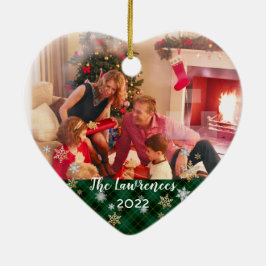 Custom Foto 2-seitig Grün Kariert Frohe Weihnachte Keramik Ornament