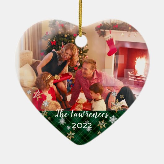 Custom Foto 2-seitig Grün Kariert Frohe Weihnachte Keramik Ornament (Hinten)