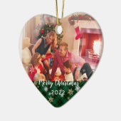 Custom Foto 2-seitig Grün Kariert Frohe Weihnachte Keramik Ornament (Links)