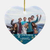 Custom Foto 2-seitig Merry Christmas Blue Kariert Keramik Ornament (Hinten)