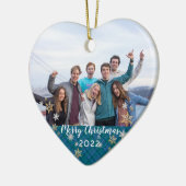 Custom Foto 2-seitig Merry Christmas Blue Kariert Keramik Ornament (Links)