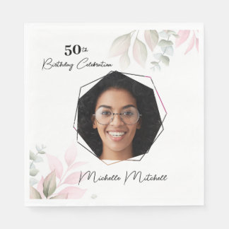 Custom Foto 50. Geburtstag Blumenpapier Napkin Serviette