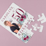 Custom Foto 50 und fabelhafte Blumengeschenke Puzzle<br><div class="desc">Elegante feminine 50 und prächtige Geburtstagsgeschenke personalisierter Sake mit Aquarellbord und hellstaubblauen Peony-Rose Bouquets und einem modernen,  individuellen Typografie-Skript.                 Persönliche Gestaltung mit Foto,  Alter,  Name,  Datum und benutzerdefiniertem Text!</div>