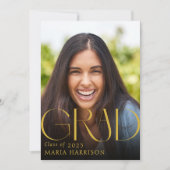 Custom Foto Abschluss Gold auf Schwarz Einladung (Vorderseite)