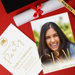 Custom Foto Abschluss Gold Foil Einladung