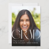 Custom Foto Abschluss White on Black Invasion Einladung (Vorderseite)