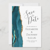 Custom Foto Agate Aquamarin Gold Save the Date Car Einladung (Vorderseite)