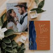 Custom Foto Agate Blue Gold Rust Save the Date Einladung