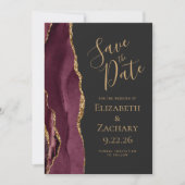 Custom Foto Agate Burgundy Gold Save the Date Einladung (Vorderseite)
