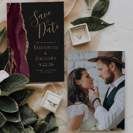 Custom Foto Agate Burgundy Gold Save the Date Einladung