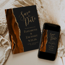 Custom Foto Agate Burnt Orange Gold Save the Date Einladung