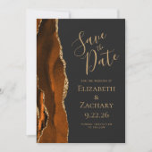 Custom Foto Agate Burnt Orange Gold Save the Date Einladung (Vorderseite)