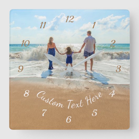Custom Foto and Text Wall Clock - Family Design Quadratische Wanduhr (Vorderseite)