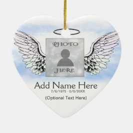 Custom Foto Angel Wings and Heart Memorial Keramikornament