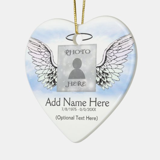 Custom Foto Angel Wings and Heart Memorial Keramikornament (Links)