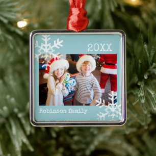 Custom Foto Aqua Blue Ornament mit Schneeflocken