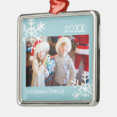 Custom Foto Aqua Blue Ornament mit Schneeflocken (Links)