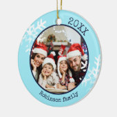 Custom Foto Aqua Blue Snowflake Circle Ornament (Links)
