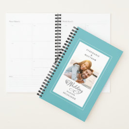 Custom Foto Aqua White Skript Hochzeit Planer
