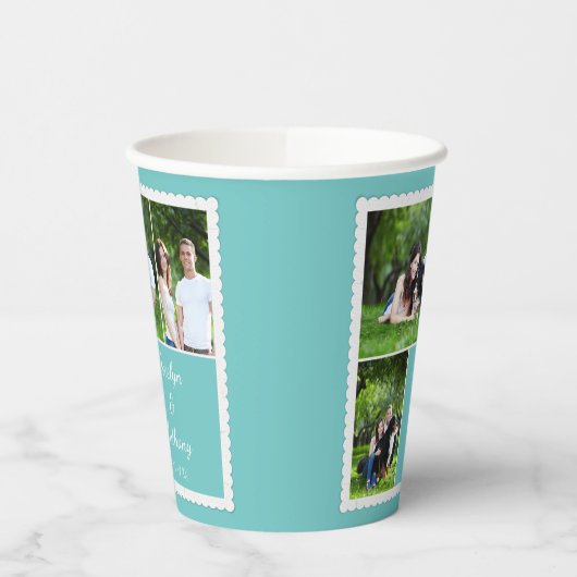 Custom Foto Aquamarin Blue and White Wedding Pappbecher (Links)