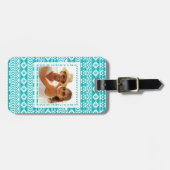 Custom Foto Aquamarin Grunge Aztec Tribal Muster Gepäckanhänger (Vorderseite horizontal)