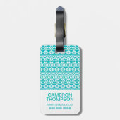 Custom Foto Aquamarin Grunge Aztec Tribal Muster Gepäckanhänger (Rückseite vertikal)
