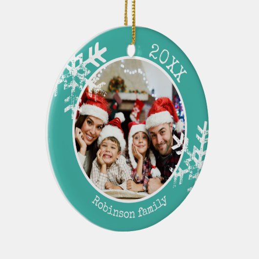 Custom Foto Aquamarin Snowflake Keramik Ornament (Rechts)