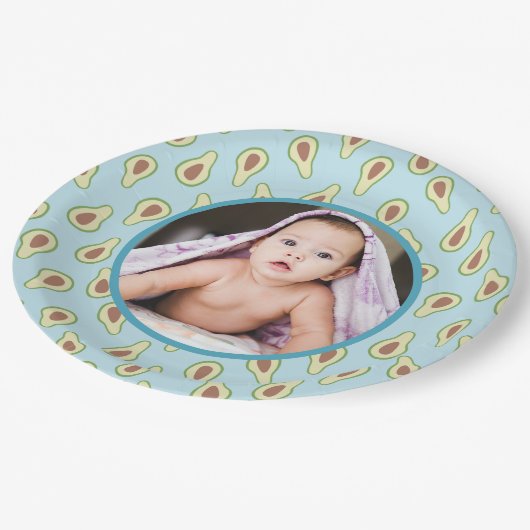 Custom Foto Avocado Pattern Party Pappteller (Schrägansicht)