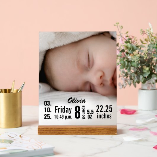 Custom Foto Baby Birth Stats Acrylschild (Hochzeit)