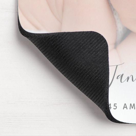 Custom Foto Baby Birth Stats Grau Script Mousepad (Ecke)