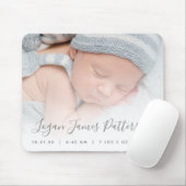 Custom Foto Baby Birth Stats Grau Script Mousepad (Mit Mouse)