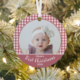 Custom Foto Baby Girl's First Christmas Rose Gold Ornament Aus Metall