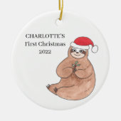 Custom Foto Baby Girl's First Christmas Sloth Keramik Ornament (Vorne)