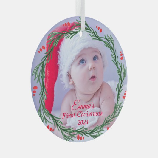 Custom Foto Baby's erste Weihnachten Ornament Aus Glas (Vorderseite Rechts)